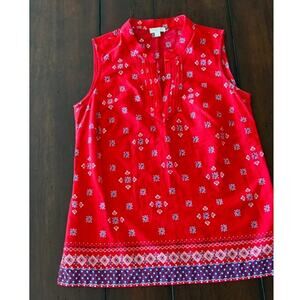 Talbots Size P Small Sleeveless Red Cotton Blouse V-Neck